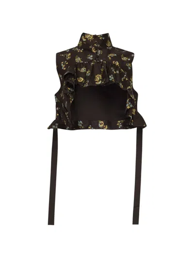 Alemais Lilah Ruffled Floral-print Top In Brown