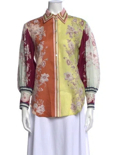 Pre-owned Alemais Linen Floral Print Blouse In Green