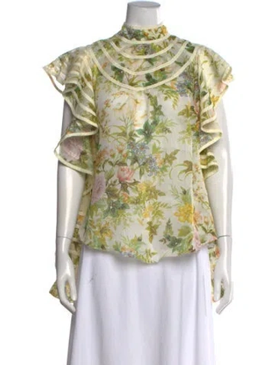 Pre-owned Alemais Linen Floral Print Blouse In Green