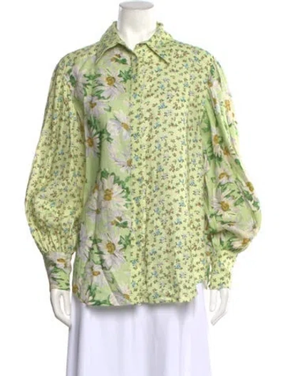 Pre-owned Alemais Linen Floral Print Blouse In Green