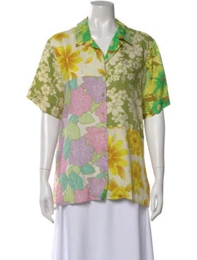 Pre-owned Alemais Linen Floral Print Blouse In Multi