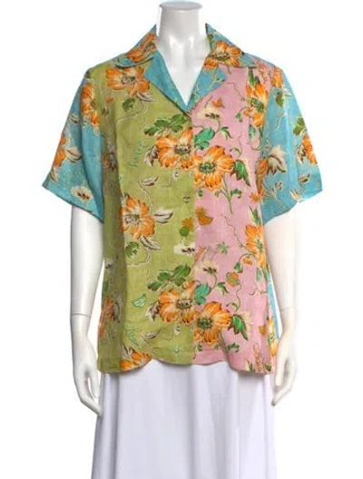 Pre-owned Alemais Linen Floral Print Blouse In Multicolor
