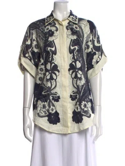 Pre-owned Alemais Linen Floral Print Blouse In Multicolor