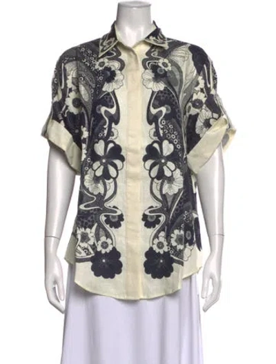 Pre-owned Alemais Linen Floral Print Blouse In Multicolor