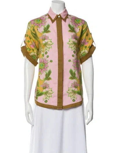 Pre-owned Alemais Linen Floral Print Blouse In Pink