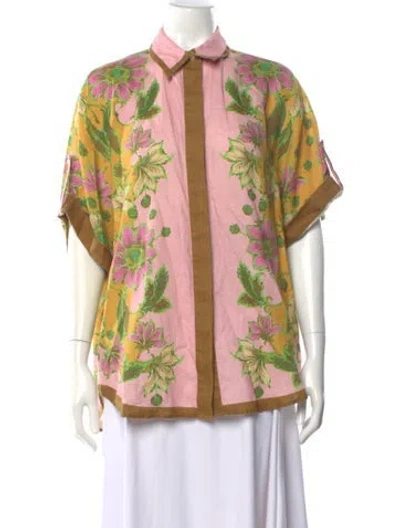 Pre-owned Alemais Linen Floral Print Blouse In Pink