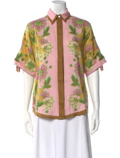 Pre-owned Alemais Linen Floral Print Blouse In Pink