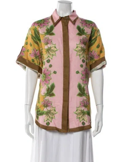 Pre-owned Alemais Linen Floral Print Blouse In Pink