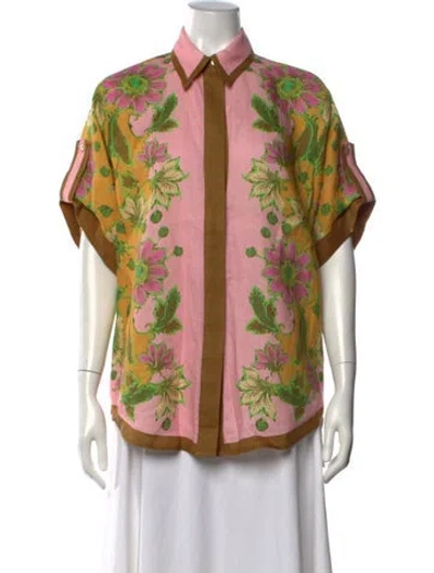 Pre-owned Alemais Linen Floral Print Blouse In Pink