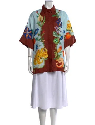 Pre-owned Alemais Linen Floral Print Blouse W/ Tags In Orange