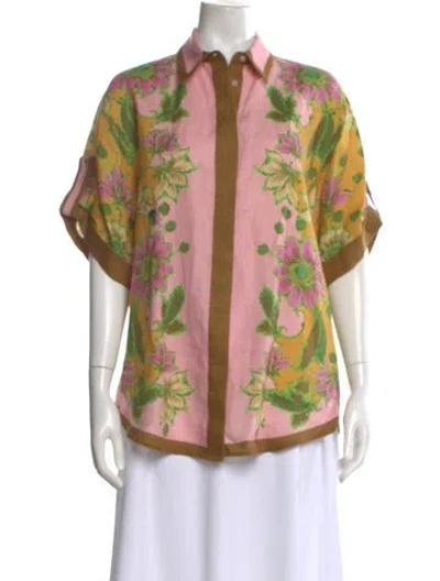 Pre-owned Alemais Linen Floral Print Blouse In Yellow