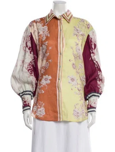 Pre-owned Alemais Linen Floral Print Blouse In Yellow