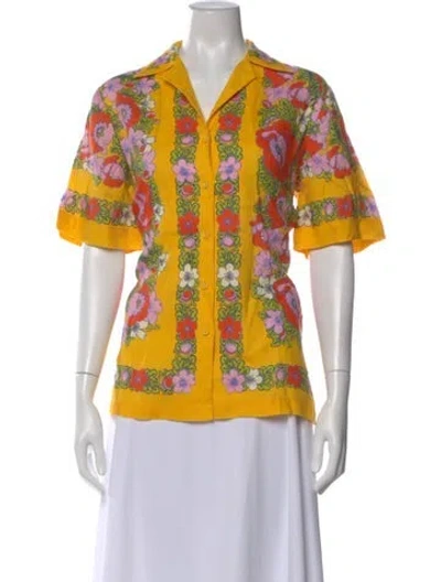 Pre-owned Alemais Linen Floral Print Blouse In Yellow
