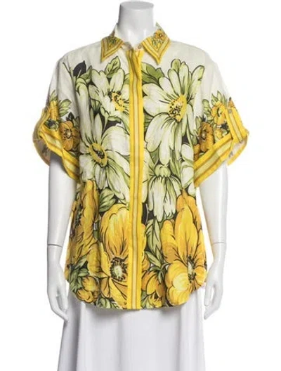 Pre-owned Alemais Linen Floral Print Blouse In Yellow