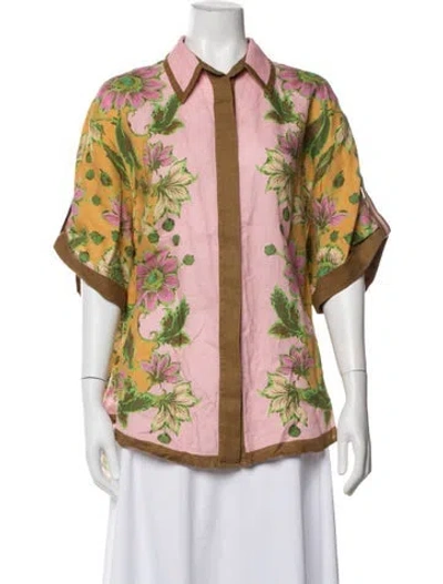 Pre-owned Alemais Linen Floral Print Blouse In Yellow