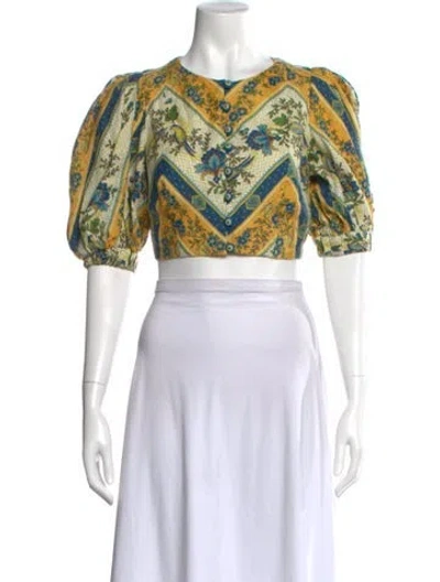 Pre-owned Alemais Linen Floral Print Crop Top In Multi