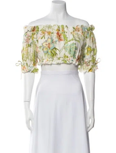 Pre-owned Alemais Linen Floral Print Crop Top In Multi