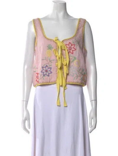 Pre-owned Alemais Linen Floral Print Crop Top W/ Tags In Pink