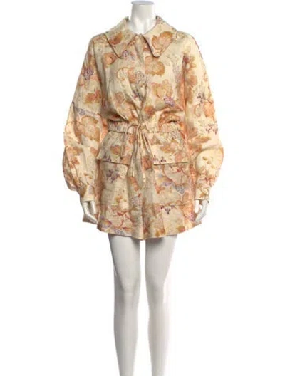 Pre-owned Alemais Linen Floral Print Jumpsuit In Neutral