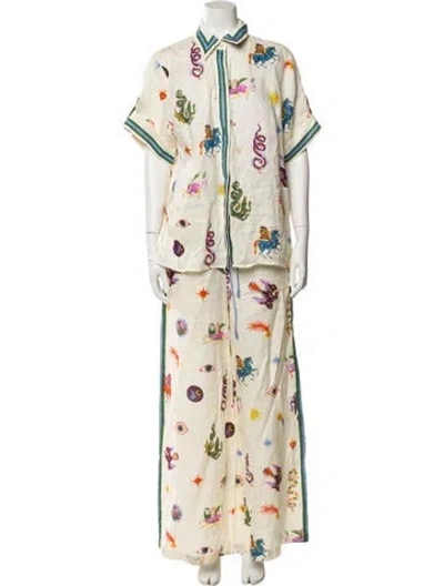 Pre-owned Alemais Linen Floral Print Set In Neutral