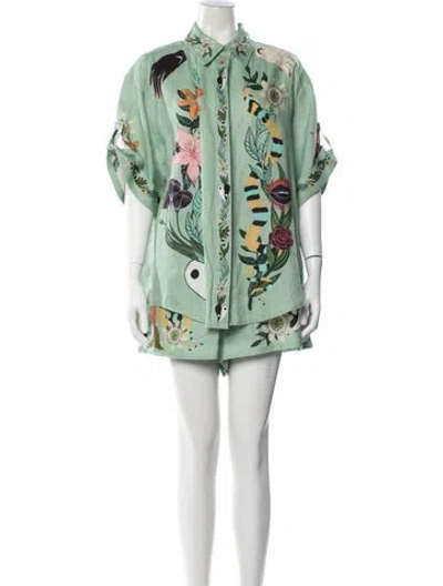 Pre-owned Alemais Linen Floral Print Short Set In Neutral