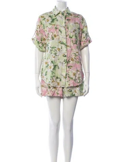 Pre-owned Alemais Linen Floral Print Short Set In Neutral