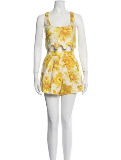 Pre-owned Alemais Linen Floral Print Short Set In Neutrals