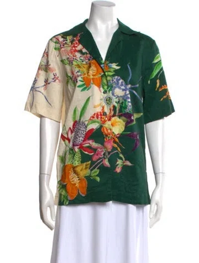 Pre-owned Alemais Linen Floral Print Top In Green