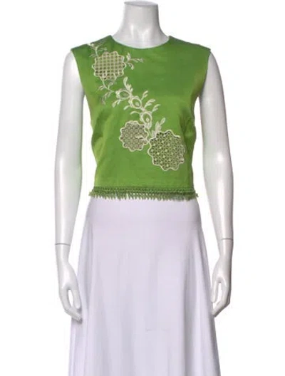 Pre-owned Alemais Linen Floral Print Top In Green