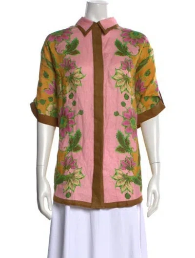 Pre-owned Alemais Linen Floral Print Top In Pink
