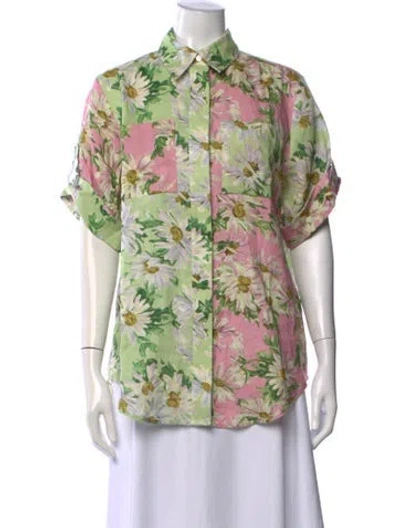 Pre-owned Alemais Linen Floral Print Top W/ Tags In Green