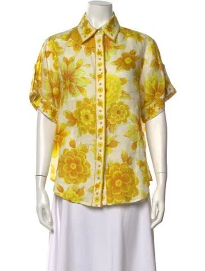 Pre-owned Alemais Linen Floral Print Top In Yellow