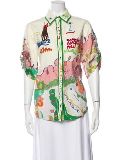 Pre-owned Alemais Linen Graphic Print Button-up Top In Yellow