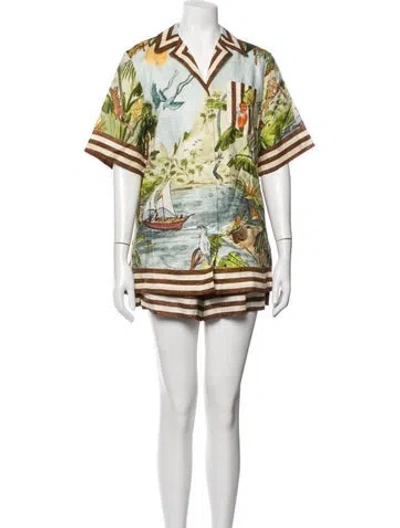 Pre-owned Alemais Linen Graphic Print Short Set W/ Tags In Neutrals