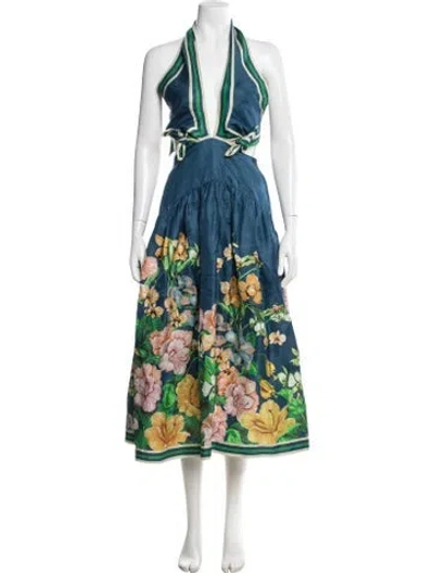 Pre-owned Alemais Linen Long Dress In Blue
