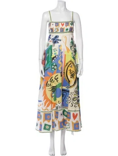 Pre-owned Alemais Linen Long Dress In Blue/neutrals