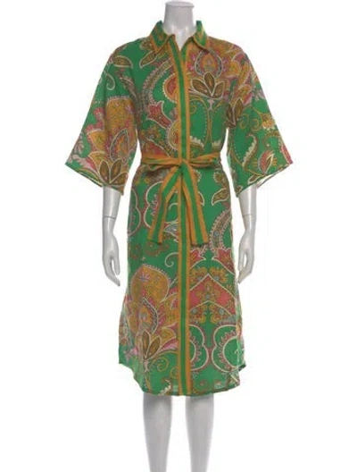 Pre-owned Alemais Linen Long Dress In Green