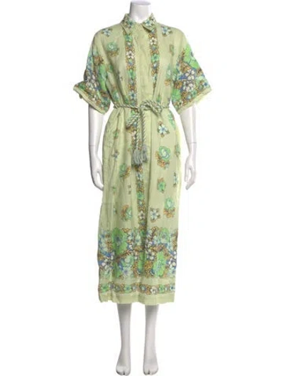 Pre-owned Alemais Linen Long Dress In Green