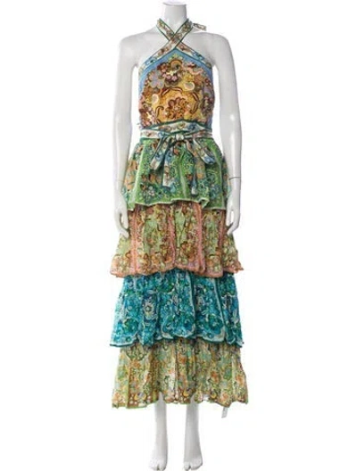 Pre-owned Alemais Linen Long Dress In Green
