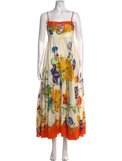 Pre-owned Alemais Linen Long Dress In Neutrals/orange