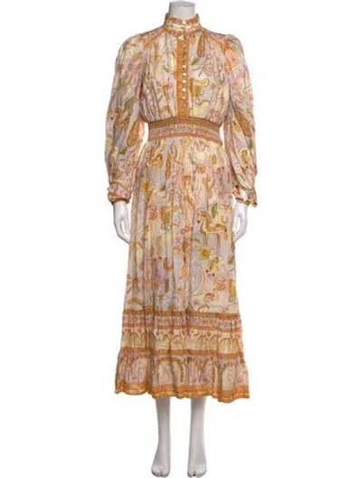 Pre-owned Alemais Linen Long Dress In Orange/yellow