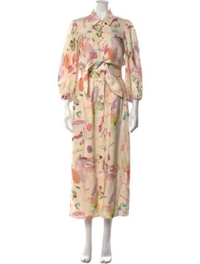 Pre-owned Alemais Linen Long Dress In Pink