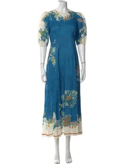 Pre-owned Alemais Linen Long Dress W/ Tags In Blue