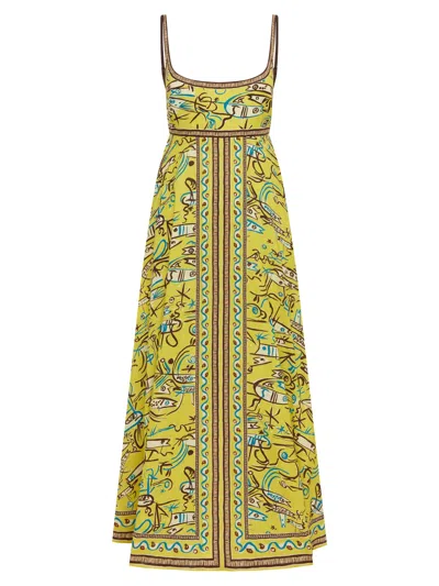 Alemais Linen Midi Dress With Adjustable Straps, Shirred Back & Side Pockets In Giallo
