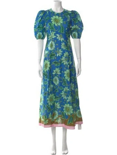 Pre-owned Alemais Linen Midi Length Dress In Blue