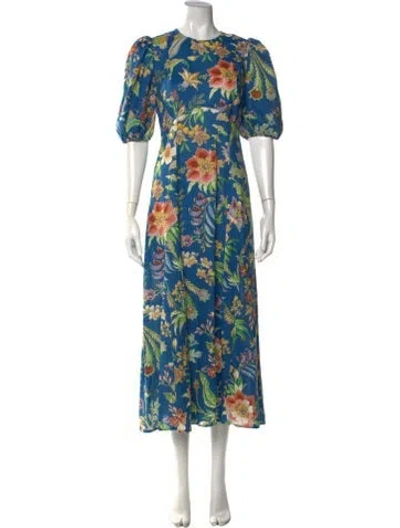 Pre-owned Alemais Linen Midi Length Dress In Blue