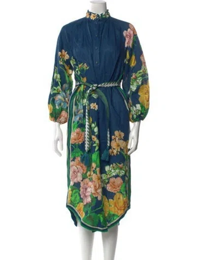 Pre-owned Alemais Linen Midi Length Dress In Blue