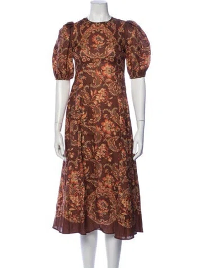 Pre-owned Alemais Linen Midi Length Dress In Brown