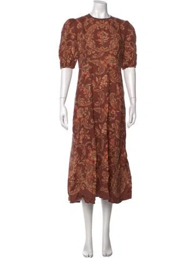 Pre-owned Alemais Linen Midi Length Dress In Brown