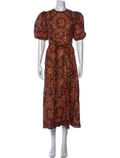 Pre-owned Alemais Linen Midi Length Dress In Brown